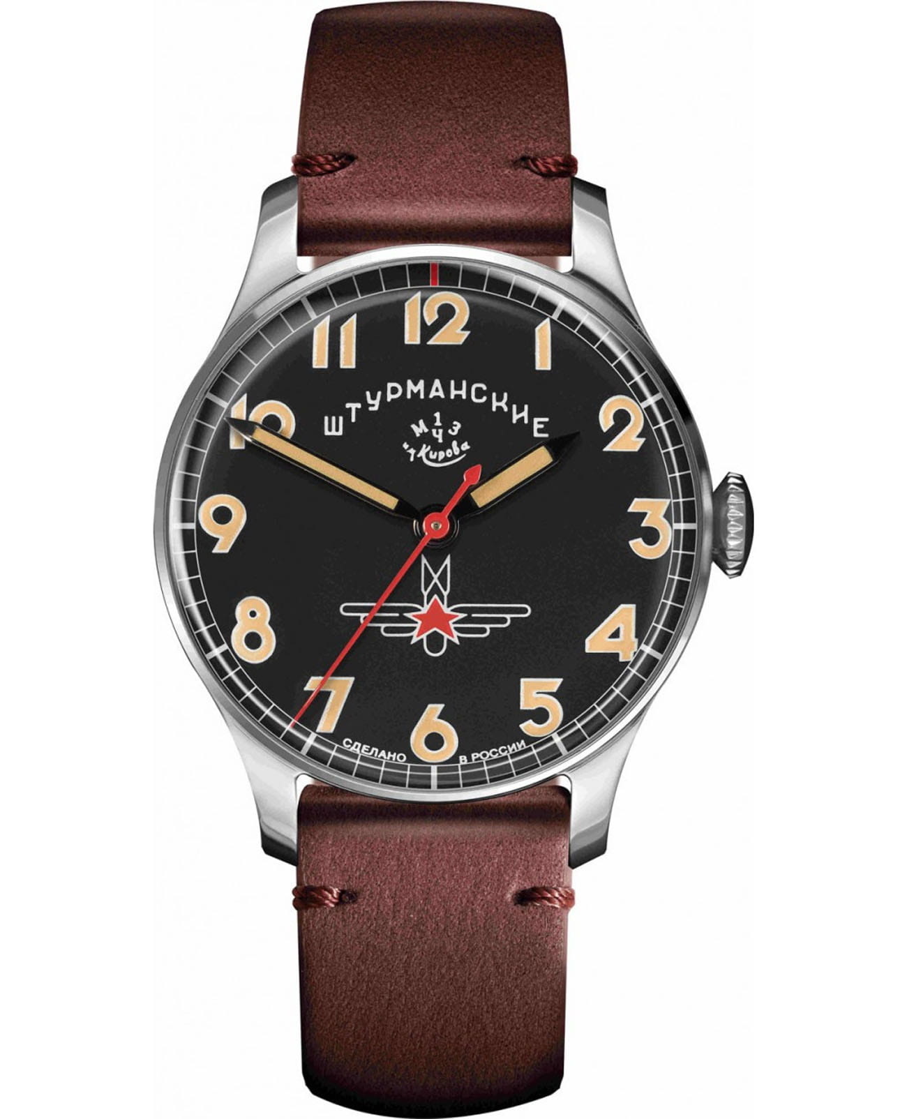 Штурманские Штурманские Гагарин Наследие 2609/3751471  2609/3751471 механические мужские часы черный циферблат, браслет кожаный — вид спереди